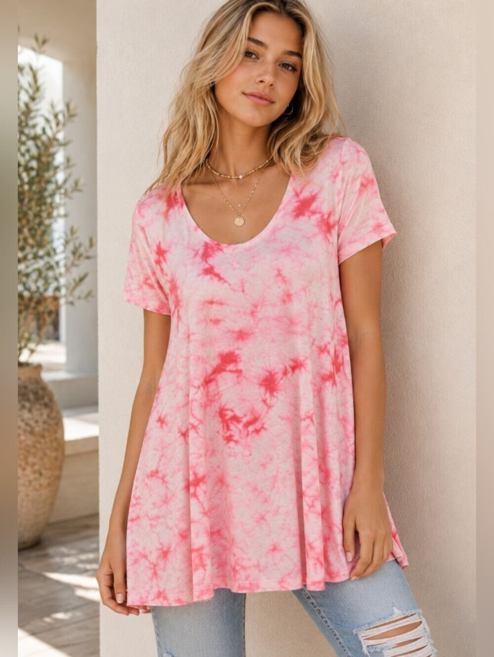 🎉SALE NWOT Justice | Pink and white tie dye tee